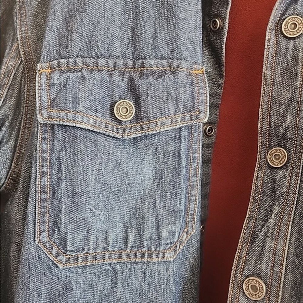 Duluth Trading Co. Chore Jacket Mens L Blue Denim Button Up Fleece Lined - Picture 5 of 7
